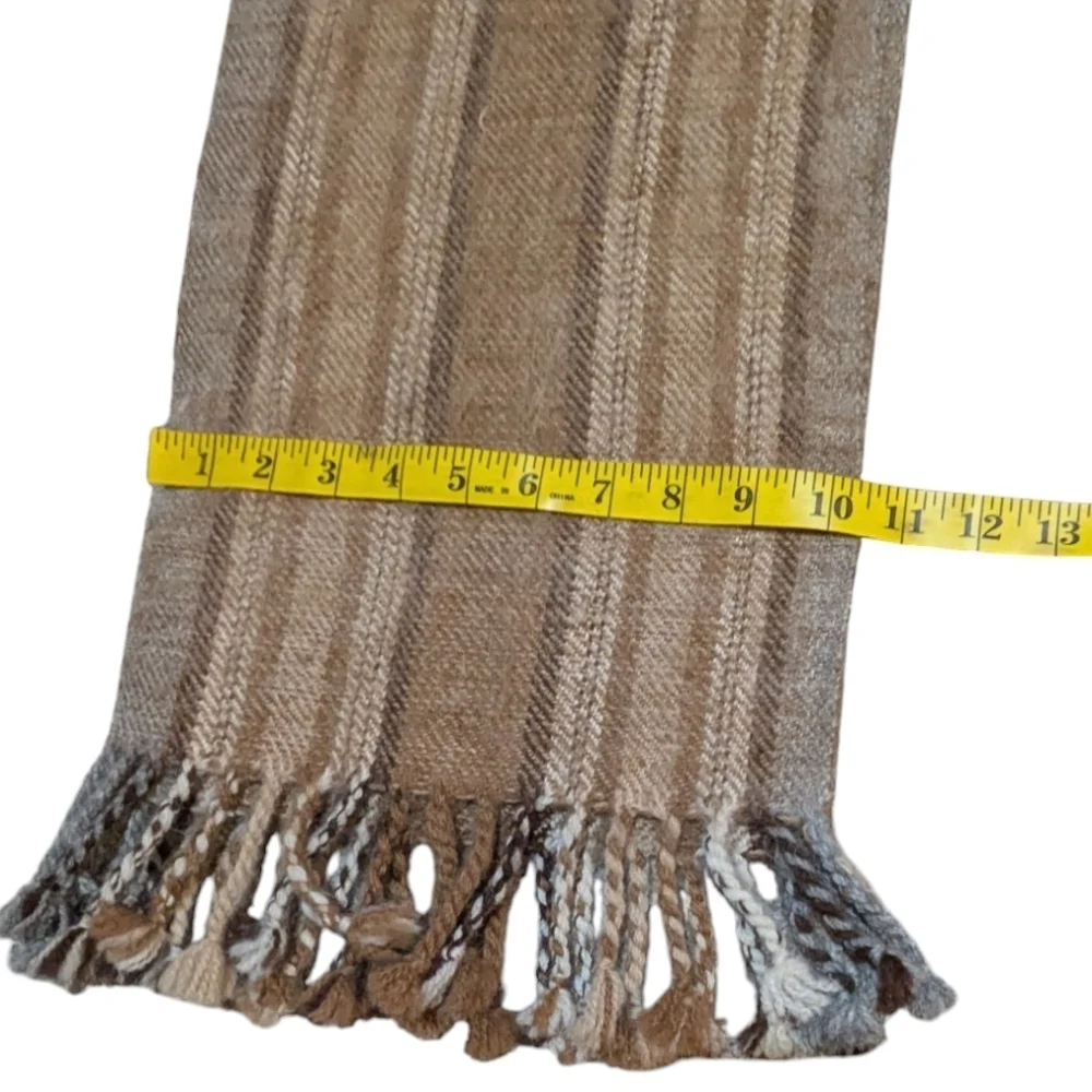 FOTRAMA Handmade Bolivian 100% Alpaca Wool Brown Tan Striped Scarf Neutral